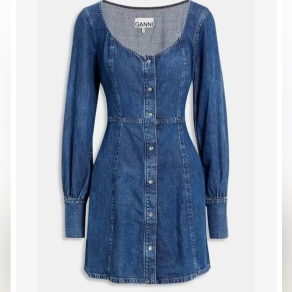 Ganni Blue Denim Mini Dress - Picture 1 of 11